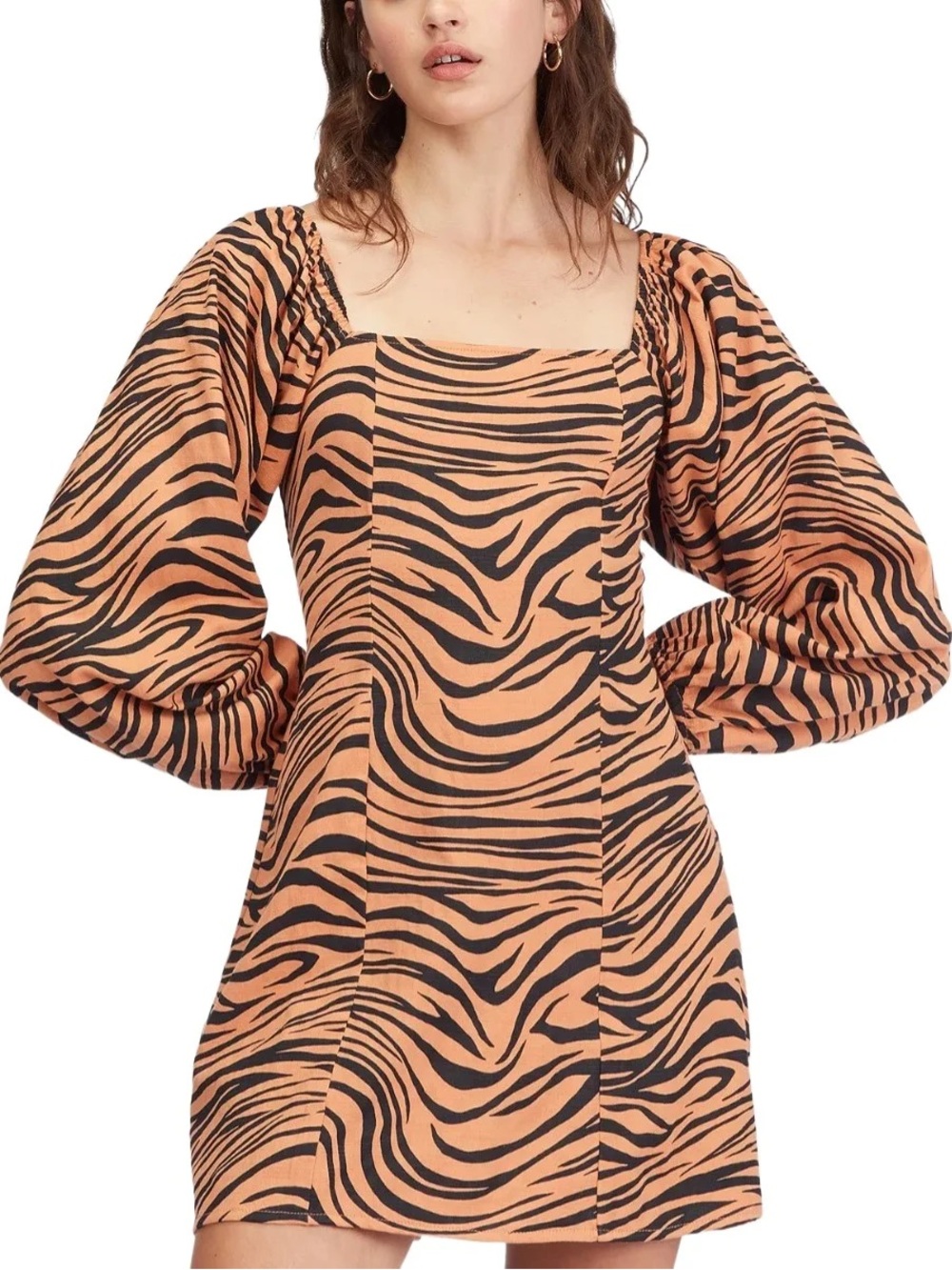 NWT Billabong Feeling Flirty Tiger Print Mini Dress in Desert Clay Size XS NEW